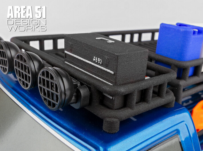12th Scale Toolbox 3d printed Shown installed onto Overland Roof Rack after detailing