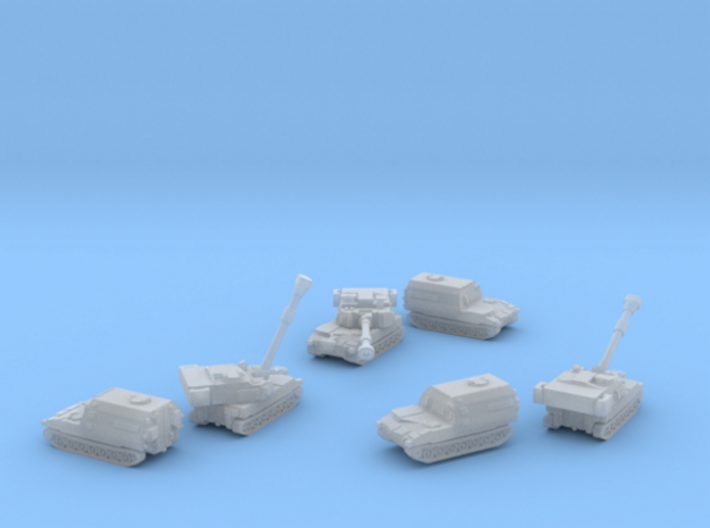 Paladin SP Howitzer and Ammunition Supply Vehicle 3d printed Paladin M109A6 &amp; M992A2 six piece set