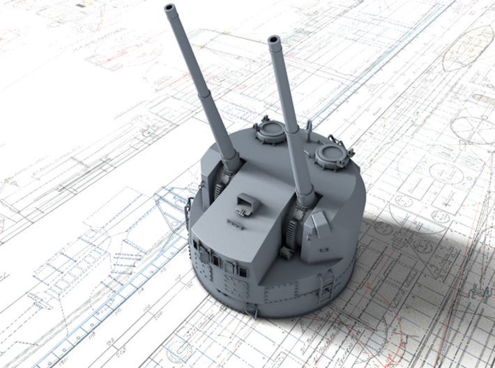 1/48 5.25"/50 (13.4 cm) QF Mark I Guns 1943 x1 3d printed 3D render showing adjustable Barrels