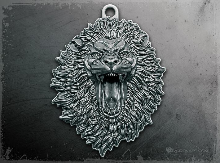 Roaring Lion face relief. Pendant 5cm 3d printed Digital preview