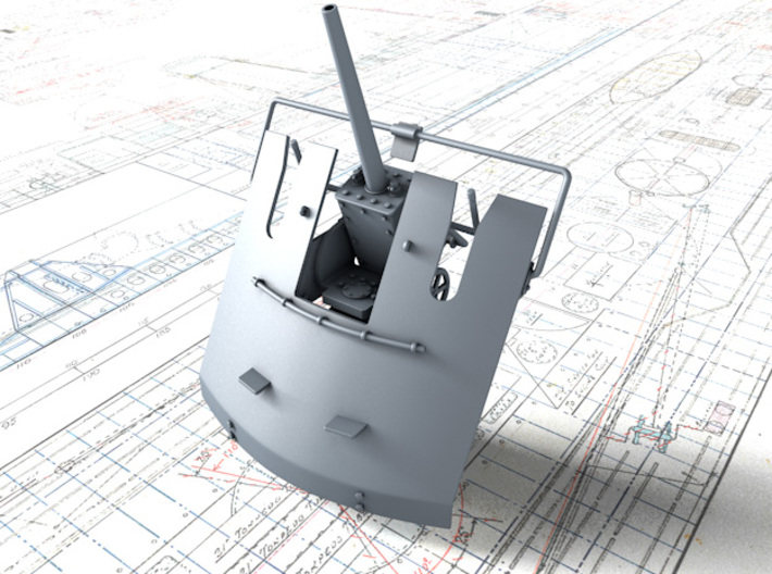 1/72 3-pdr 1.85"/40 (47 mm) MKV Mounting 3d printed 3D render showing adjustable Barrel