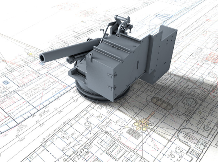 1/144 4.5"/19 (11.4 cm) 8cwt QF MKI Guns x2 (MTB) 3d printed 3D render showing Barrel at 12º