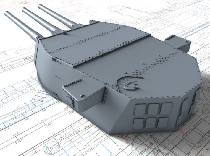 1/600 HMS Lion Class 16"/45 (40.6 cm) MKII Guns x3 3d printed 3D render showing A Turret