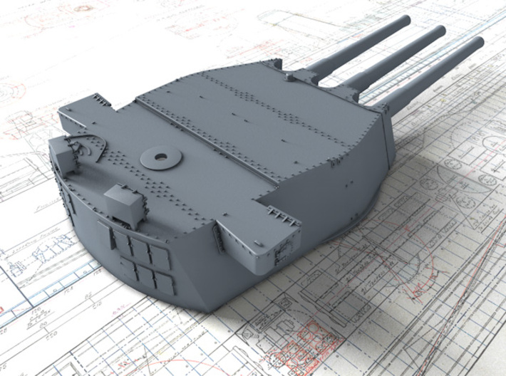 1/192 HMS Lion Class 16"/45 (40.6 cm) MKII Guns x3 3d printed 3D render showing B Turret