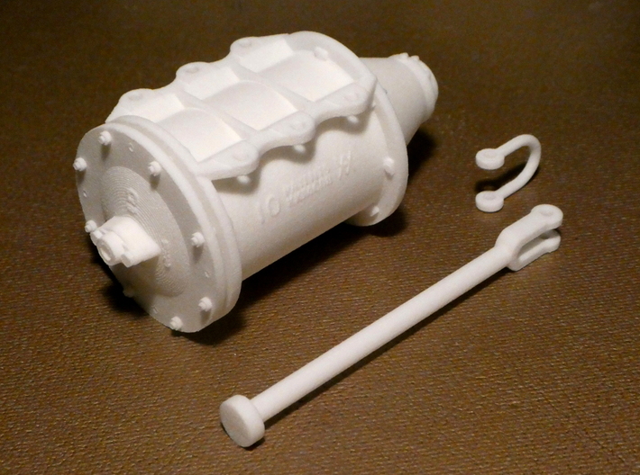 1/8 Scale AB Brake System Set 3d printed The brake cylinder with its cylinder head fitted on.  The head is keyed so that it cannot be assembled incorrectly.