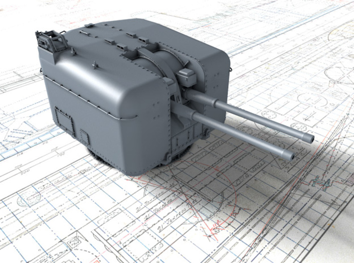 1/128 4.5"/45 (11.4 cm) QF MKVI Guns x3 3d printed 3d render showing product detail