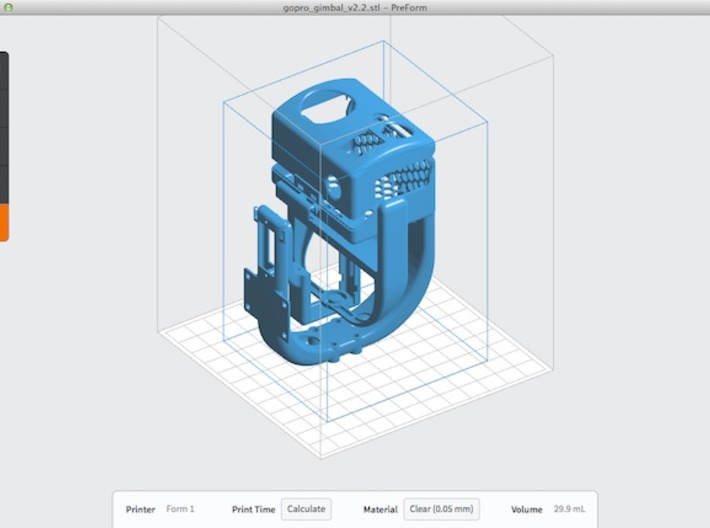 3-Axis gimbal (pan tilt roll) for GoPro camera 3d printed PreForm preview of this model
