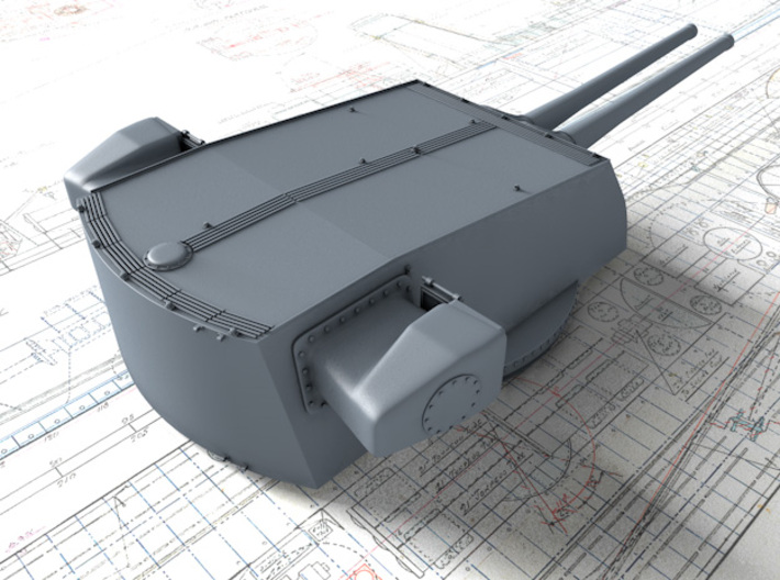 1/700 Zara Class 203mm/53 M1927 Guns Blast Bags x4 3d printed 3D render showing A Turret detail