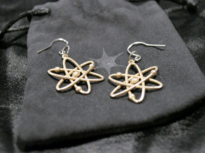 Atom Earring Set 3d printed Stainless Steel directly from the factory of the future. It has a nice raw look.  
