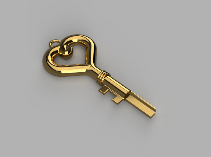 Heart shaped Pendant - Chastity key blank 3d printed (Polished Brass Shown)