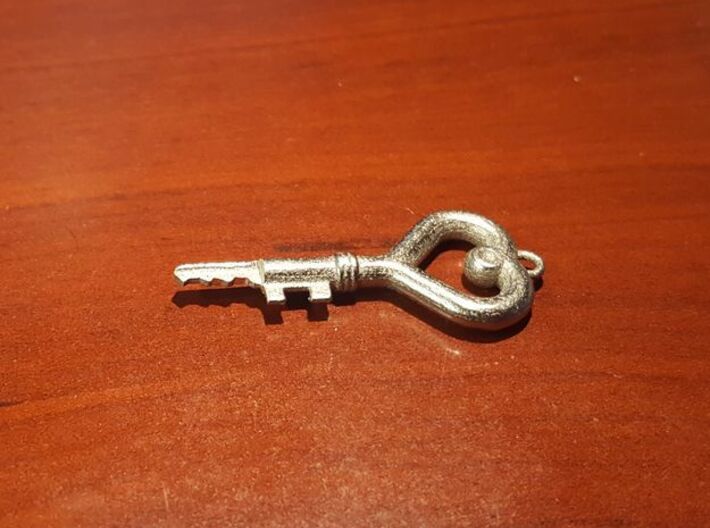 Heart shaped Pendant - Chastity key blank 3d printed Cut Key in Polished Nickel Steel