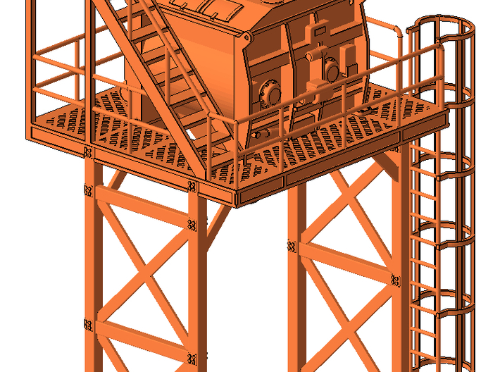 1/87th Twin Mixer Drum Cement Batch Plant 3d printed As seen mounted to tower, available separately