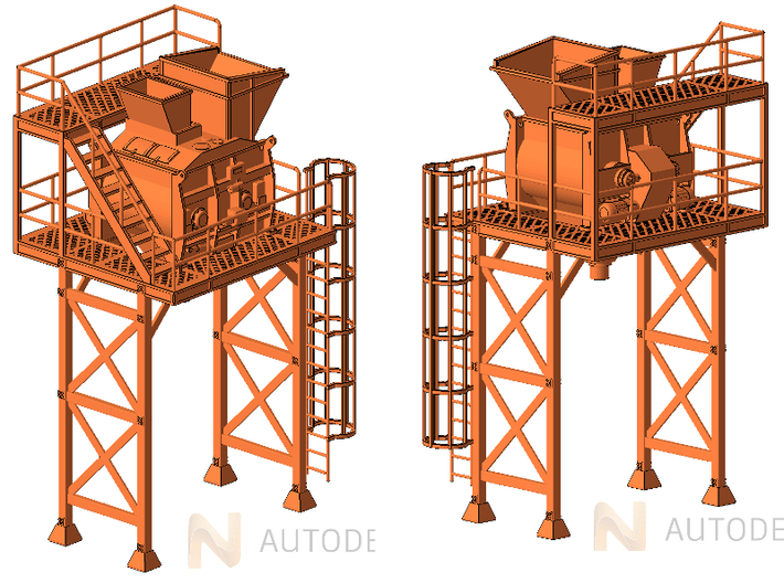 1/50th Cement concrete batch plant tower 3d printed Shown with mixer in place, available separately