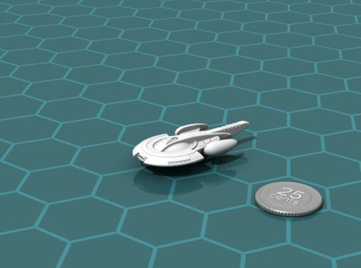 Aratouk Lurakt class Assault Cruiser 3d printed Render of the model, with a virtual quarter for scale.