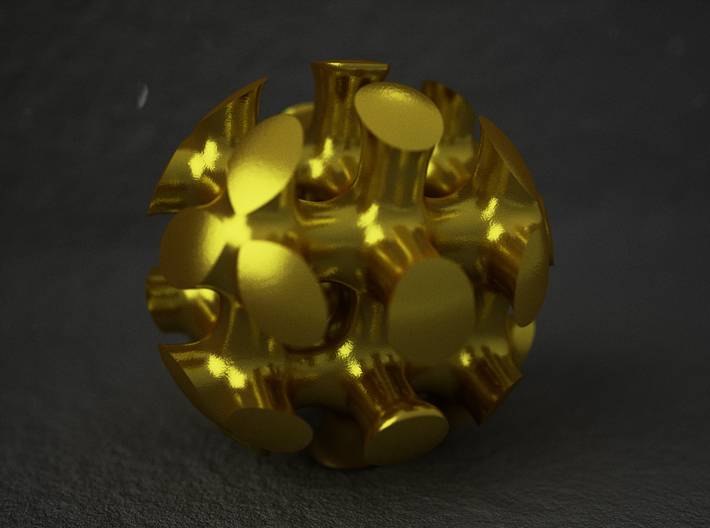 Bone Sphere 3d printed Polished Gold Steel render.