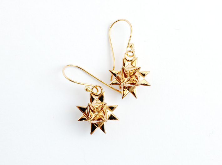 Froebel Star Earrings - Christmas Jewelry 3d printed Fröbelstern Earrings in 14K gold plated brass