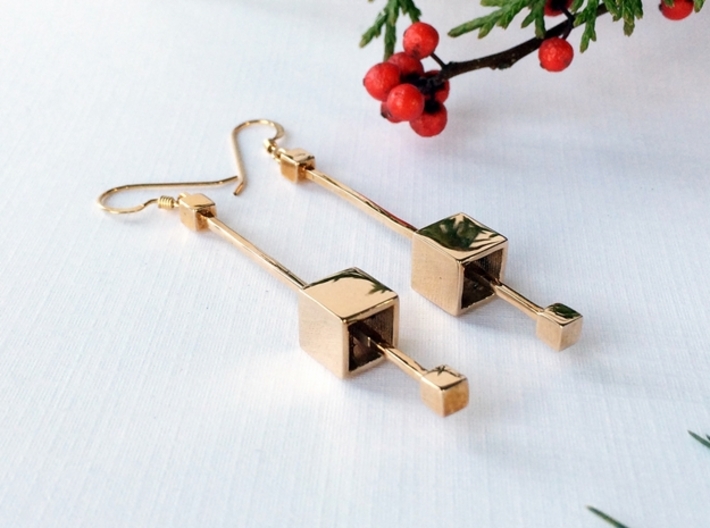 Dangling Cube Earrings - Minimal Geometric Jewelry 3d printed 