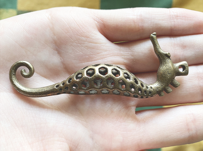 Seahorse Pendant 3d printed Polished Bronze Steel