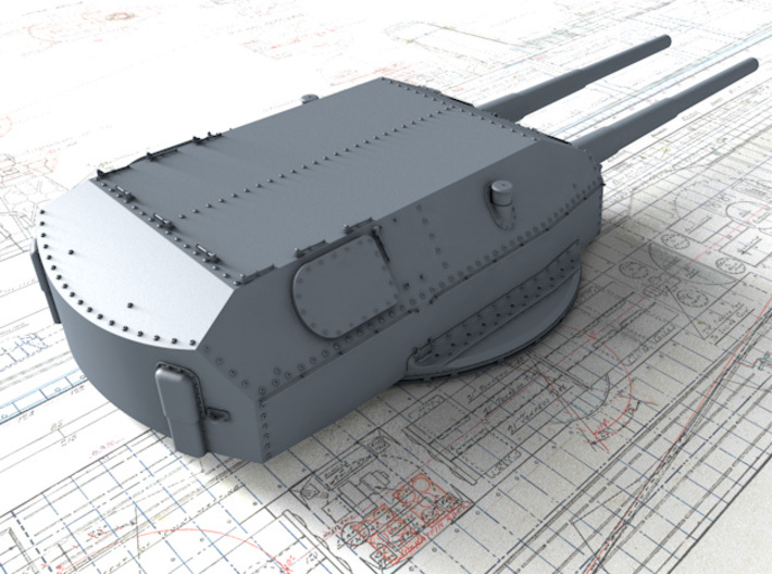 1/192 DKM Bismarck 38cm (14.96") SK C/34 Guns 3d printed 3D render showing Anton Turret detail