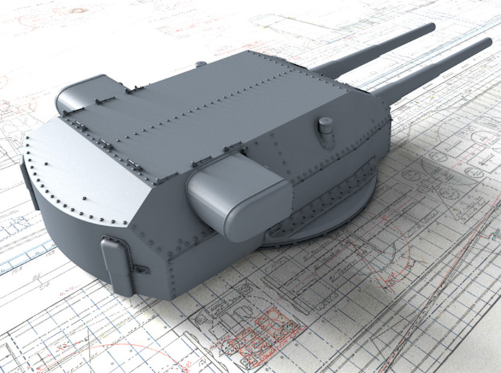 1/400 DKM Bismarck 38cm (14.96") SK C/34 Guns 3d printed 3D render showing Dora Turret detail
