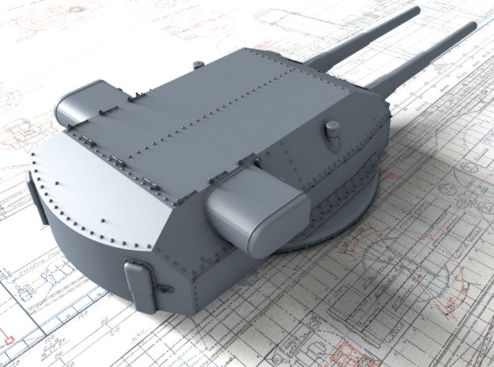 1/600 DKM Bismarck 38cm SK C/34 Guns Blast Bags 3d printed 3D render showing Dora Turret detail