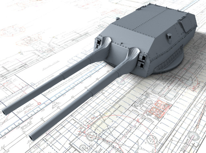 1/570 DKM Bismarck 38cm SK C/34 Guns Blast Bags 3d printed 3D render showing Anton Turret detail