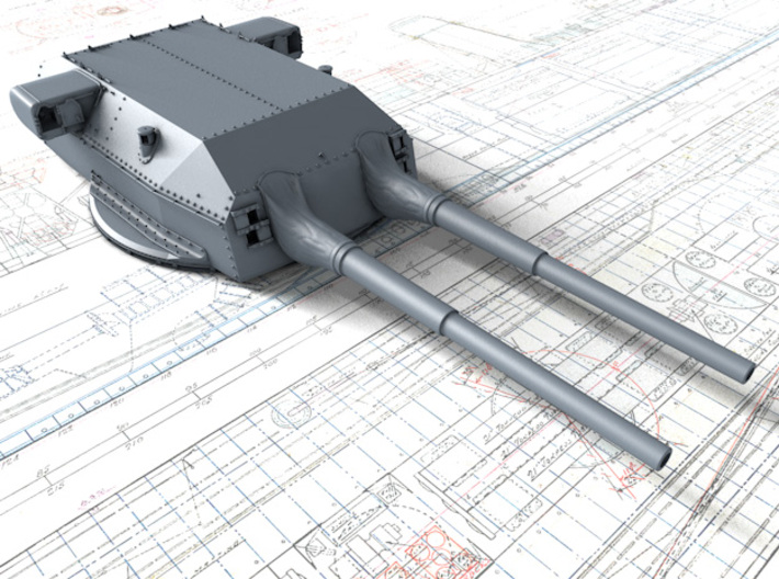 1/570 DKM Bismarck 38cm SK C/34 Guns Blast Bags 3d printed 3D render showing Dora Turret detail