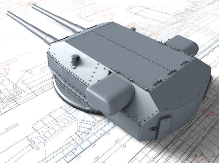 1/720 DKM Bismarck 38cm SK C/34 Guns Blast Bags 3d printed 3D render showing Dora Turret detail