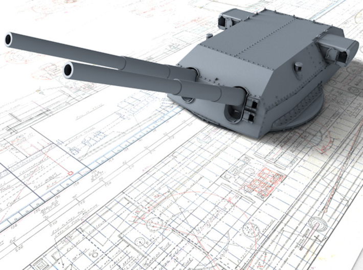 1/720 DKM Bismarck 38cm (14.96") SK C/34 Guns 3d printed 3D render showing adjustable Barrels