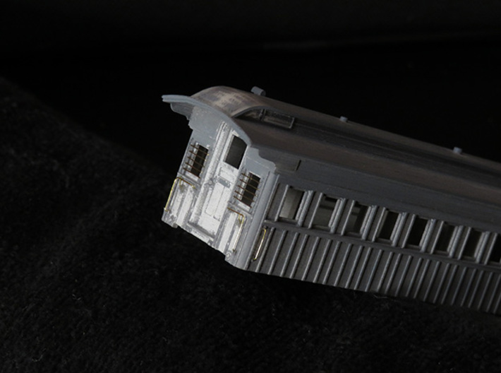 East Broad Top Coach 24 body 3d printed End showing where window guards and handrails go.