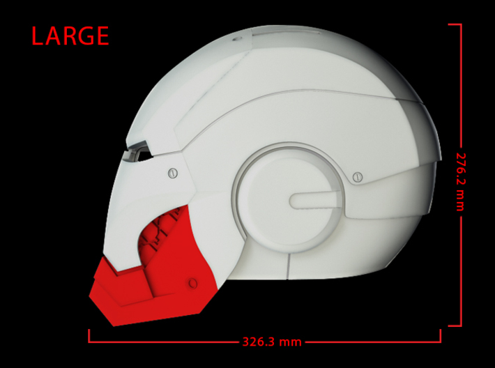 Iron Man Helmet - Jaw (Large) 4 of 4 3d printed CG Render (Side Measurements.  Jaw with full helmet)