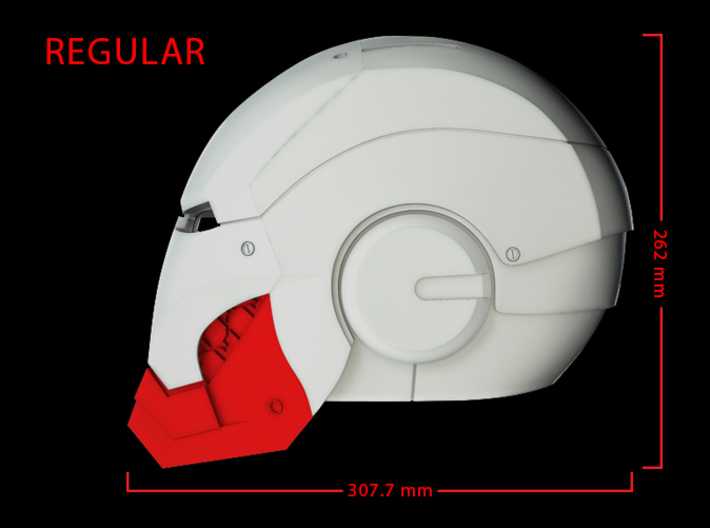 Iron Man Helmet Jaw (Regular) Part 3 of 3 3d printed CG Render (Side Measurements.  Jaw with full helmet)