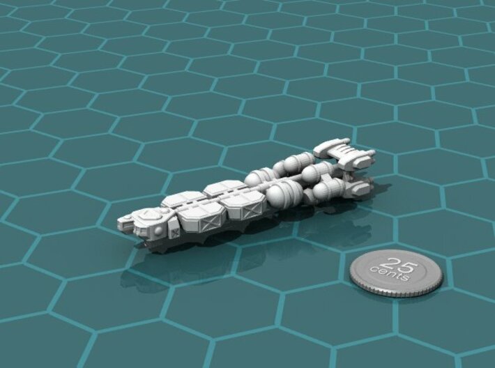 Bulk Freighter 2 3d printed Render of the model, with a virtual quarter for scale.