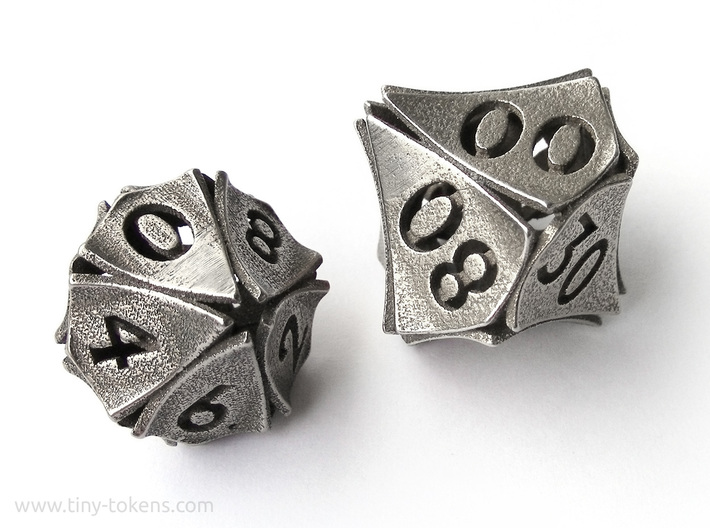 Peel Dice - 10D10 (percentile die) 3d printed The 10D10 compared to the regular D10 from the same set.