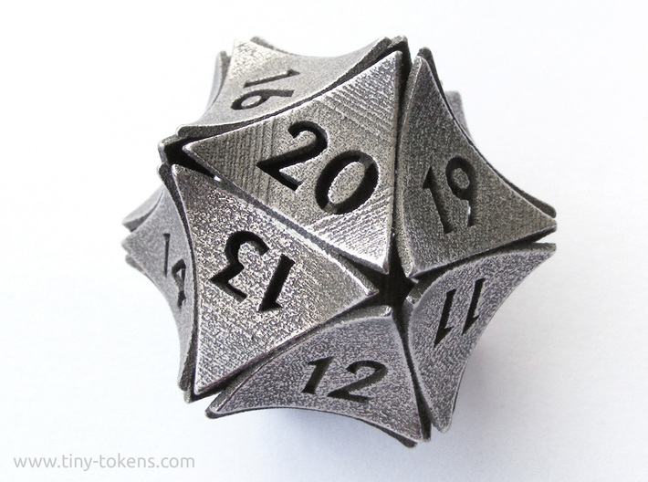 Peel Dice - D20 (twenty sided gaming die) 3d printed (Here the spindown model is show. The regular d20 has the same design but different numbering.)