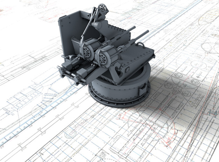 1/128 Twin 20mm Oerlikon Powered MKV Mount x4 3d printed 3d render showing product detail