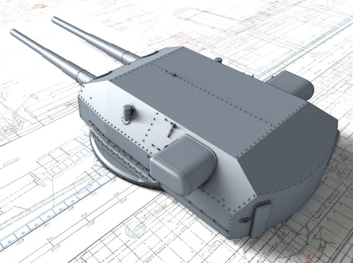 1/350 H Class 40.6cm (16") SK C/34 Guns Blast Bags 3d printed 3D render showing Bruno/Caesar Turret detail