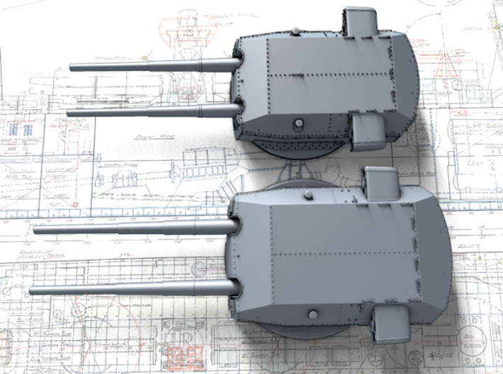 1/192 H Class 40.6cm (16") SK C/34 Guns Blast Bags 3d printed 3D render showing size comparison with 38cm Bismarck Class Turrets