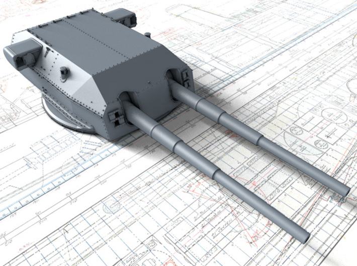 1/600 H Class 40.6 cm/52 (16") SK C/34 Guns 3d printed 3D render showing Anton and Dora Turret detail