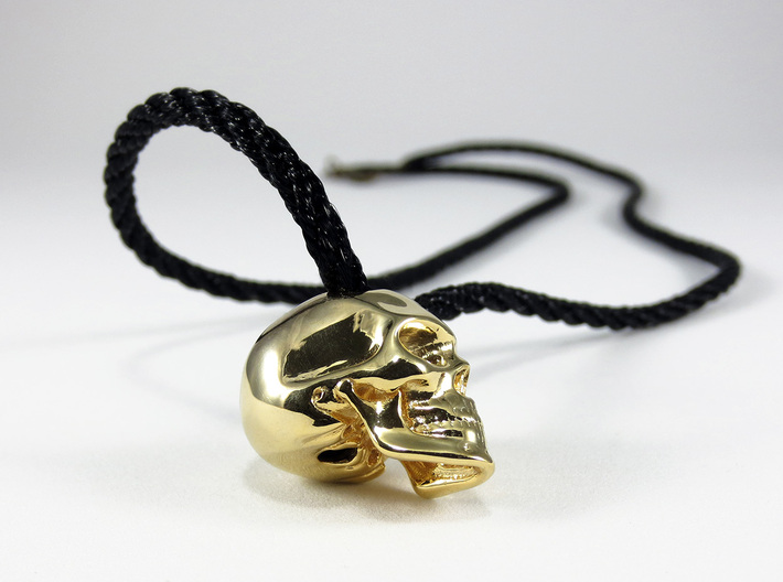 Realistic Human Skull (20mm H) - Pendant 3d printed 20mm H Pendant in Gold Plated Brass