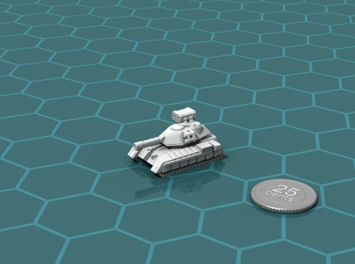 Terran Main Battle Tank, 1-piece. 3d printed Render of the model, with a virtual quarter for scale.