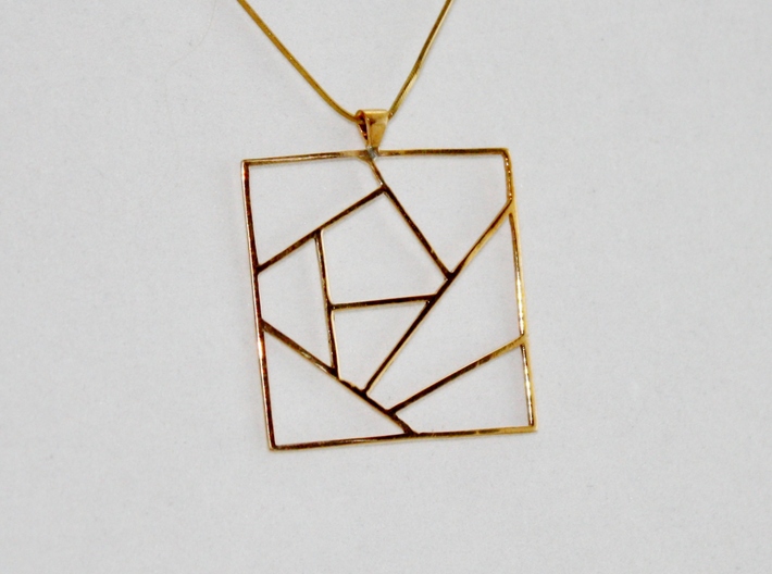 Crazy Quilt Pendant 3d printed Finished Pendant in Polished Bronze on Chain (Not Included)