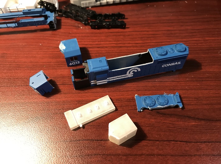 SD20 Conversion Kit for Atlas N Scale SD35 3d printed Atlas body after modifications.  Dynamic brake removed, and short hood cut off
