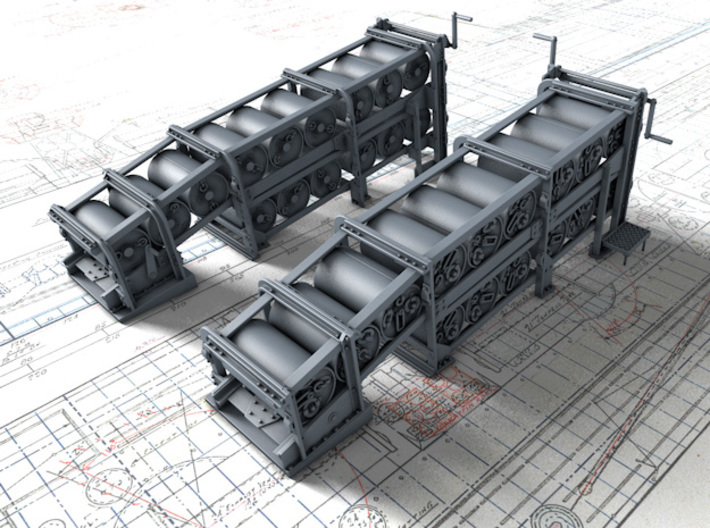 1/35 Flowers Class Large Depth Charge Racks x2 3d printed 3D render showing product detail (Depth Charges NOT included)