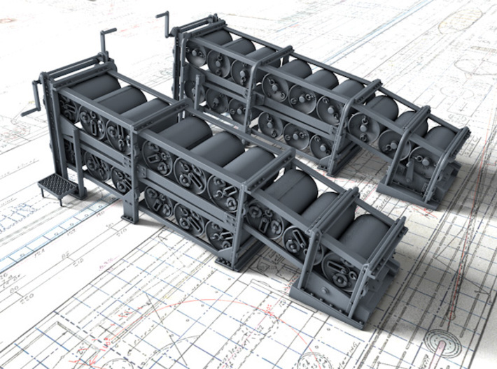 1/48 Flowers Class Large Depth Charge Racks x2 3d printed 3D render showing product detail (Depth Charges NOT included)