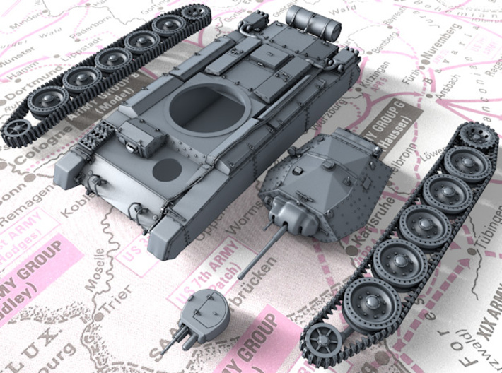 1/72 British Crusader Mk II Medium Tank 3d printed 3d render showing product parts