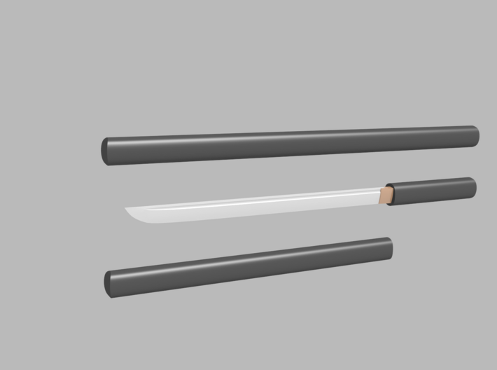 Wakizashi - 1:12 scale - Straight blade - Plain 3d printed