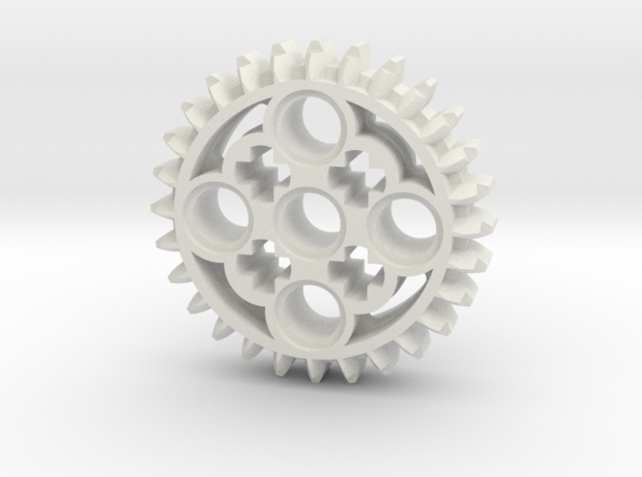 LEGO®-compatible 28-tooth bevel gear with pinhole 3d printed 