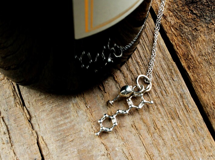 Wine Resveratrol Charm Pendant - Science Jewelry 3d printed Reserveratrol Charm Pendant in interlocking silver
