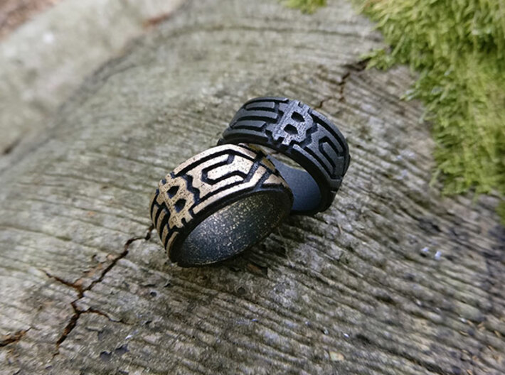 Bitcoin Ring - rictoken 3d printed STEEL Black - Polished and Bronzed - possible shrinkage due to STEEL material:0.4 to 0.7  mm
